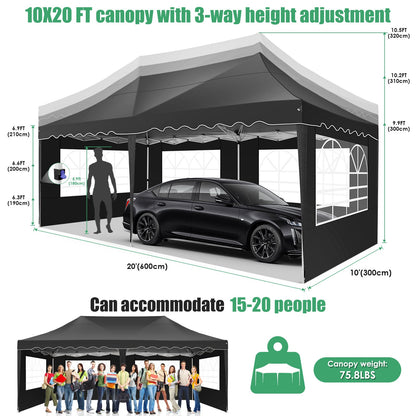 JUSTTENT 10x20 Pop up Canopy Tent Commercial Instant Canopy with 6 Sidewalls