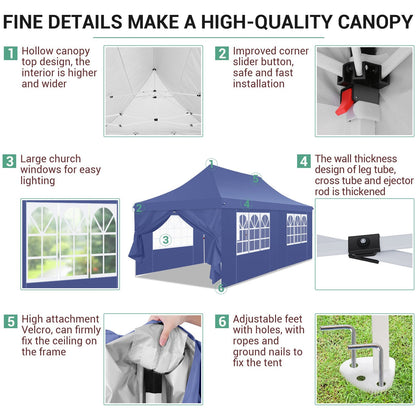 10'x20' Pop up Canopy Tent with 6 Removable Sidewalls