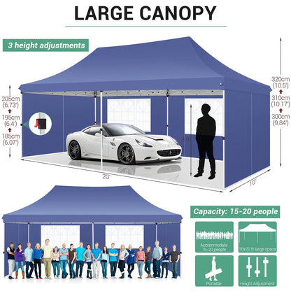 10'x20' Pop up Canopy Tent with 6 Removable Sidewalls