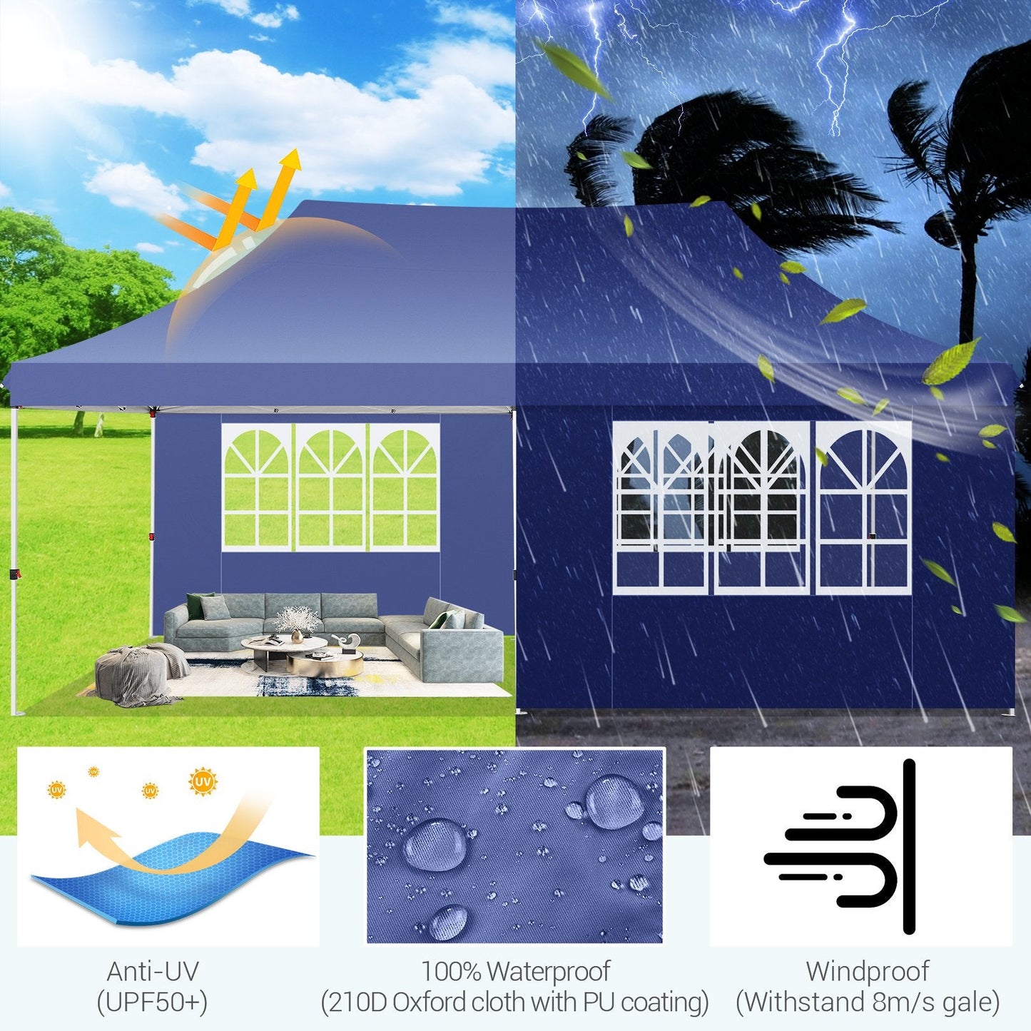 10'x20' Pop up Canopy Tent with 6 Removable Sidewalls