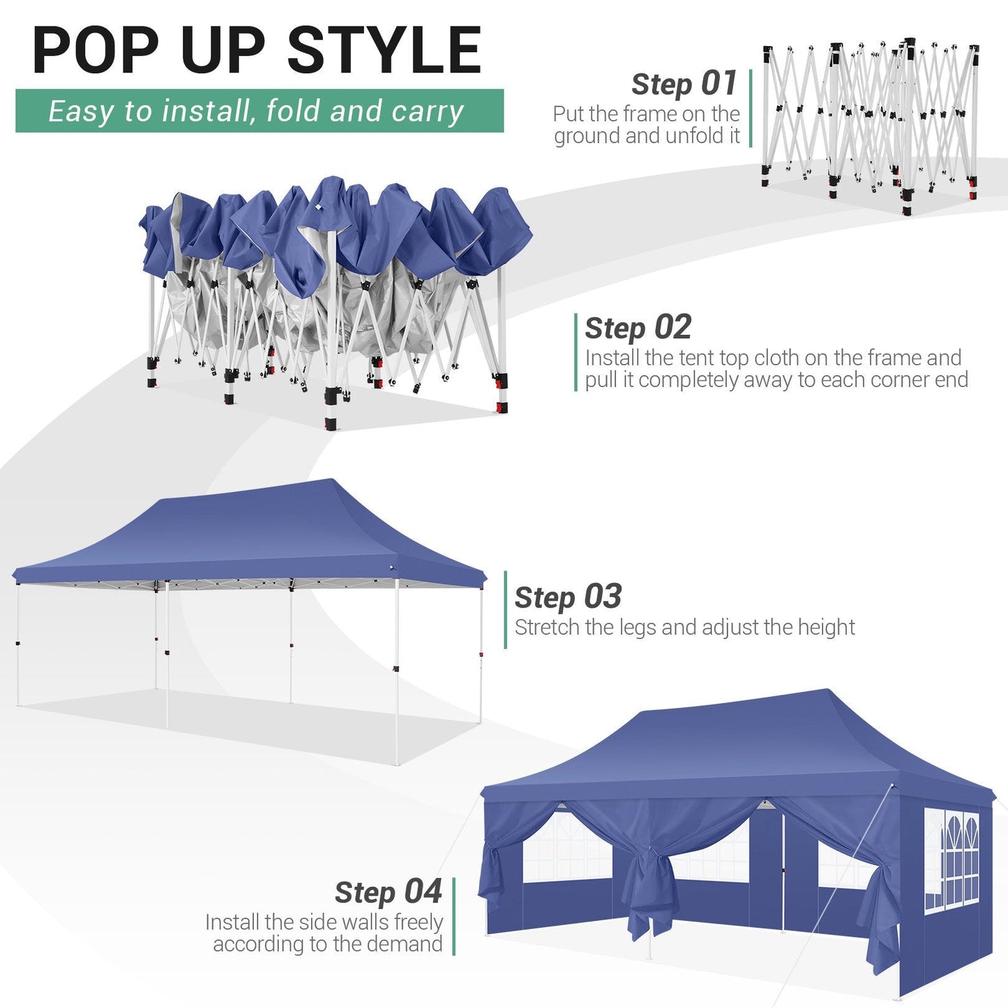 10'x20' Pop up Canopy Tent with 6 Removable Sidewalls