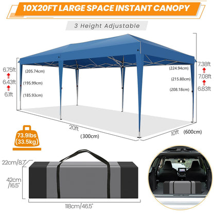 Pop Up Canopy Tent for Backyard,10x20 Canopy with 6 Removable Sidewalls