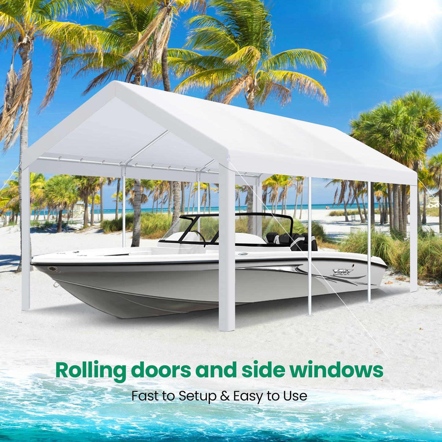 Portable Garage Metal Steel Frame & Polyester Top Carport Shelter for Outdoor Truck Boat