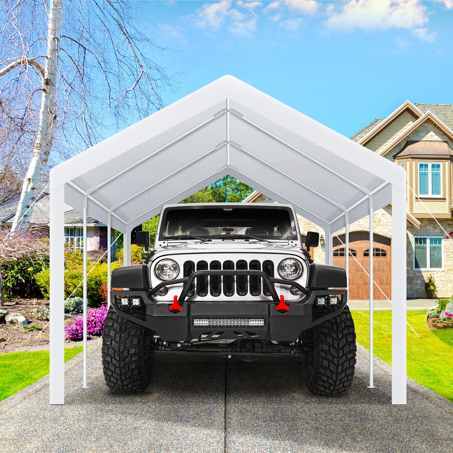 Portable Garage Metal Steel Frame & Polyester Top Carport Shelter for Outdoor Truck Boat