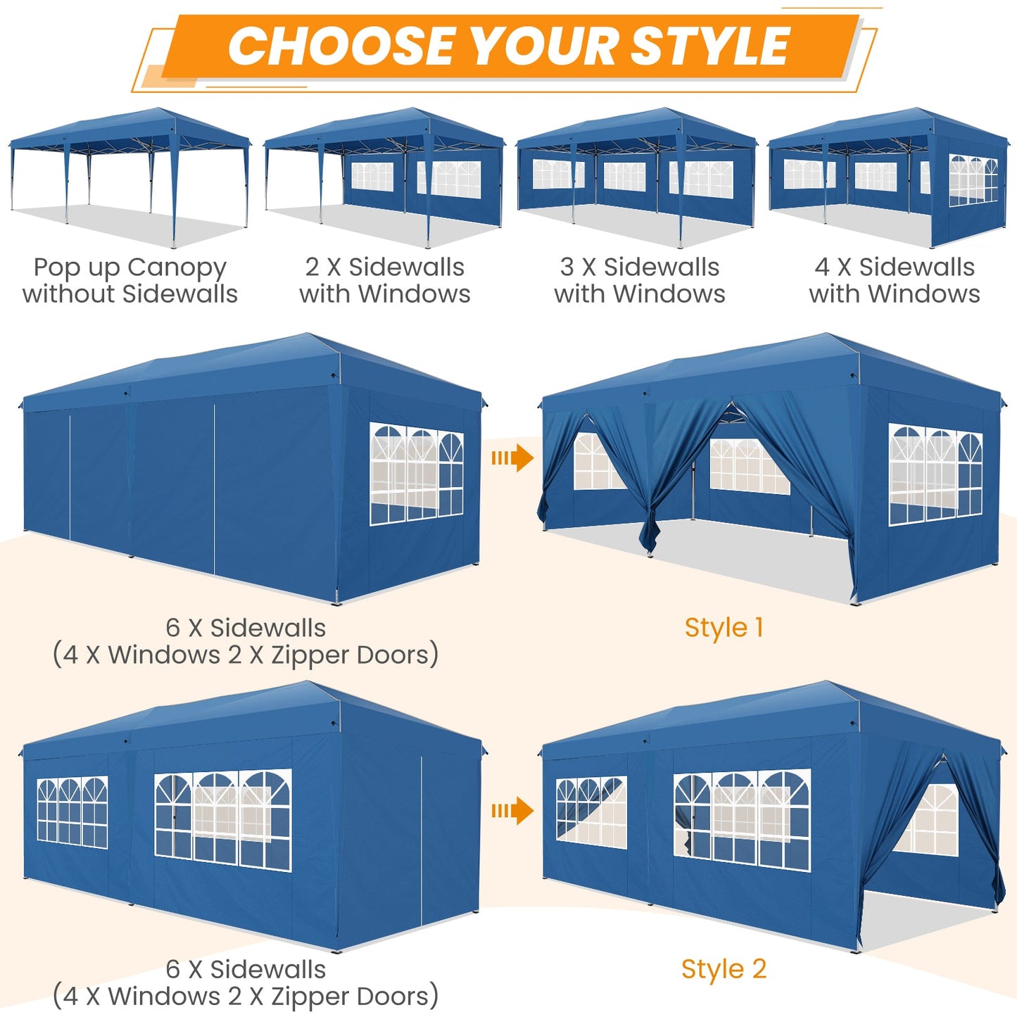 Pop Up Canopy Tent for Backyard,10x20 Canopy with 6 Removable Sidewalls