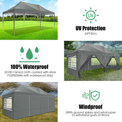 JUSTTENT 10x20 Pop up Canopy Tent Commercial Instant Canopy with 6 Sidewalls