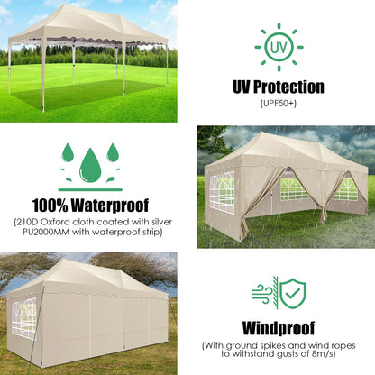 JUSTTENT 10x20 Pop up Canopy Tent Commercial Instant Canopy with 6 Sidewalls