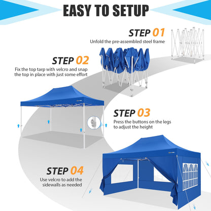10x15 Heavy Duty Canopy Tent with 4 Sidewalls,Pop up Canopy for Parties