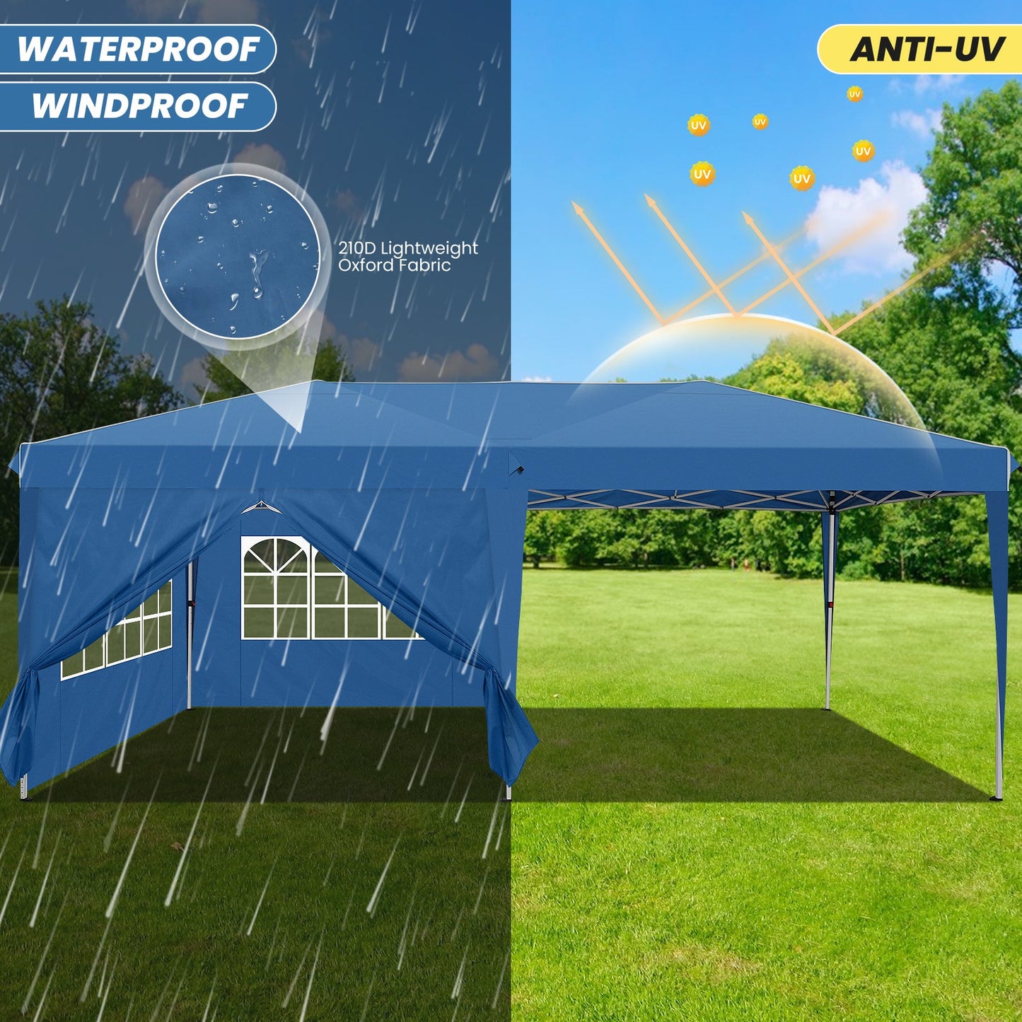 Pop Up Canopy Tent for Backyard,10x20 Canopy with 6 Removable Sidewalls