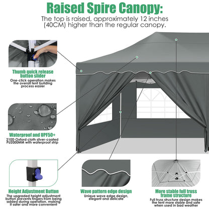 JUSTTENT 10x20 Pop up Canopy Tent Commercial Instant Canopy with 6 Sidewalls