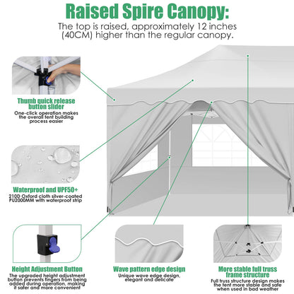 JUSTTENT 10x20 Pop up Canopy Tent Commercial Instant Canopy with 6 Sidewalls