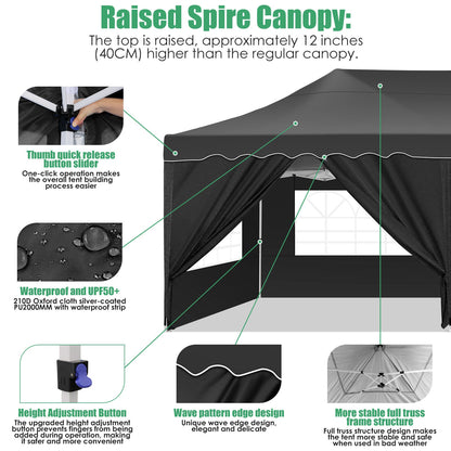 JUSTTENT 10x20 Pop up Canopy Tent Commercial Instant Canopy with 6 Sidewalls