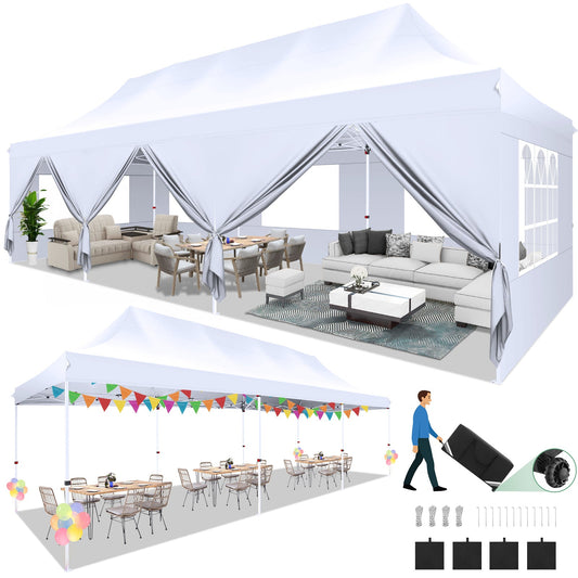 JUSTTENT 10x30 Pop up Canopy Tent with 6 Removable Sidewalls
