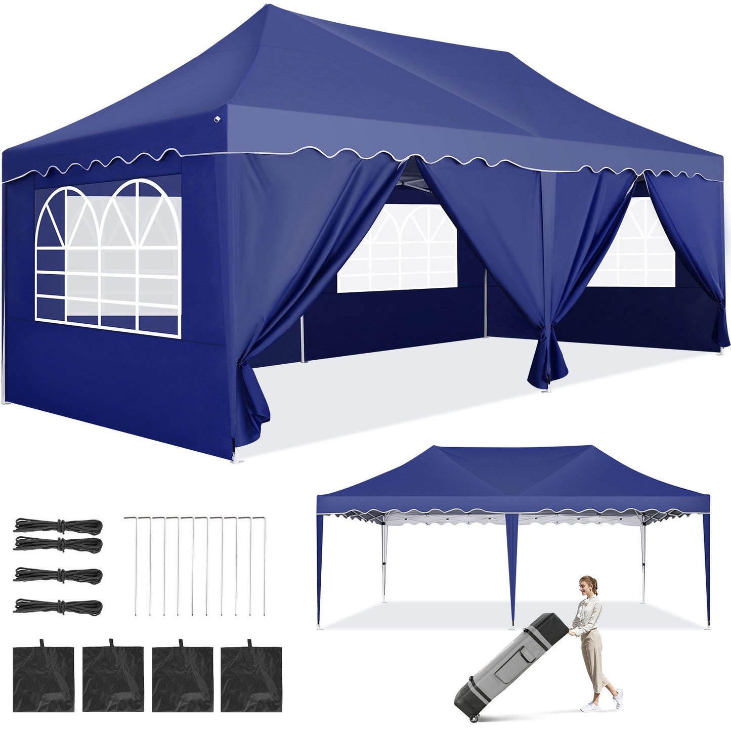 JUSTTENT 10x20 Pop up Canopy Tent Commercial Instant Canopy with 6 Sidewalls