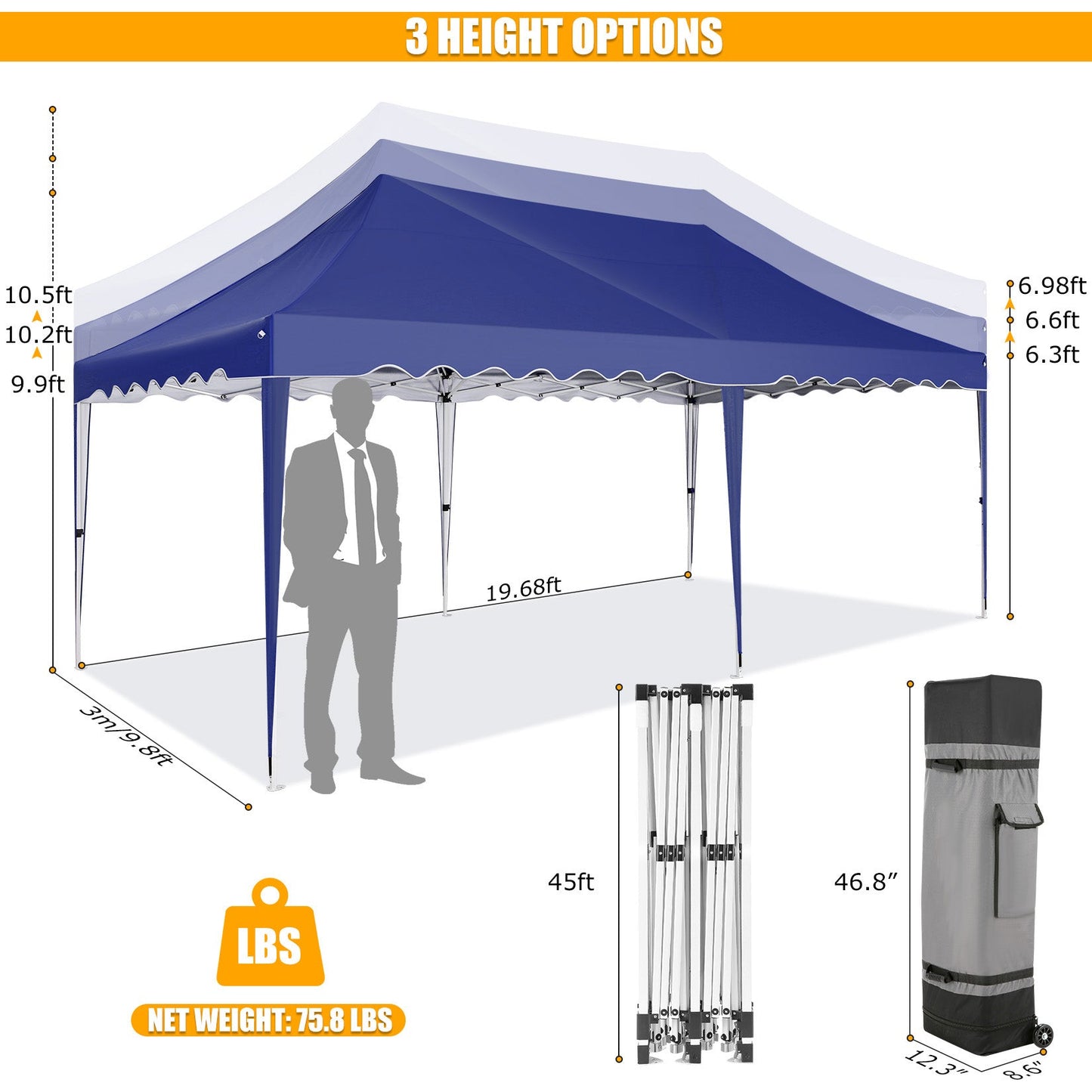 JUSTTENT 10x20 Pop up Canopy Tent Commercial Instant Canopy with 6 Sidewalls