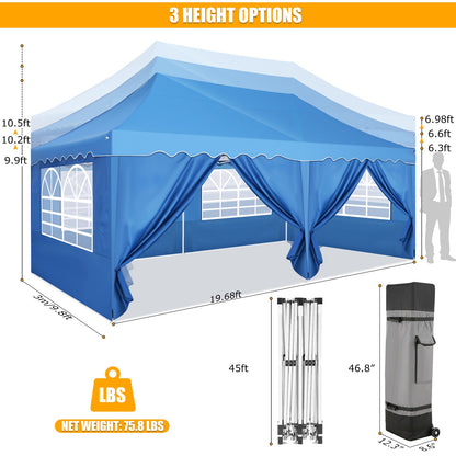 JUSTTENT 10x20 Pop up Canopy Tent Commercial Instant Canopy with 6 Sidewalls