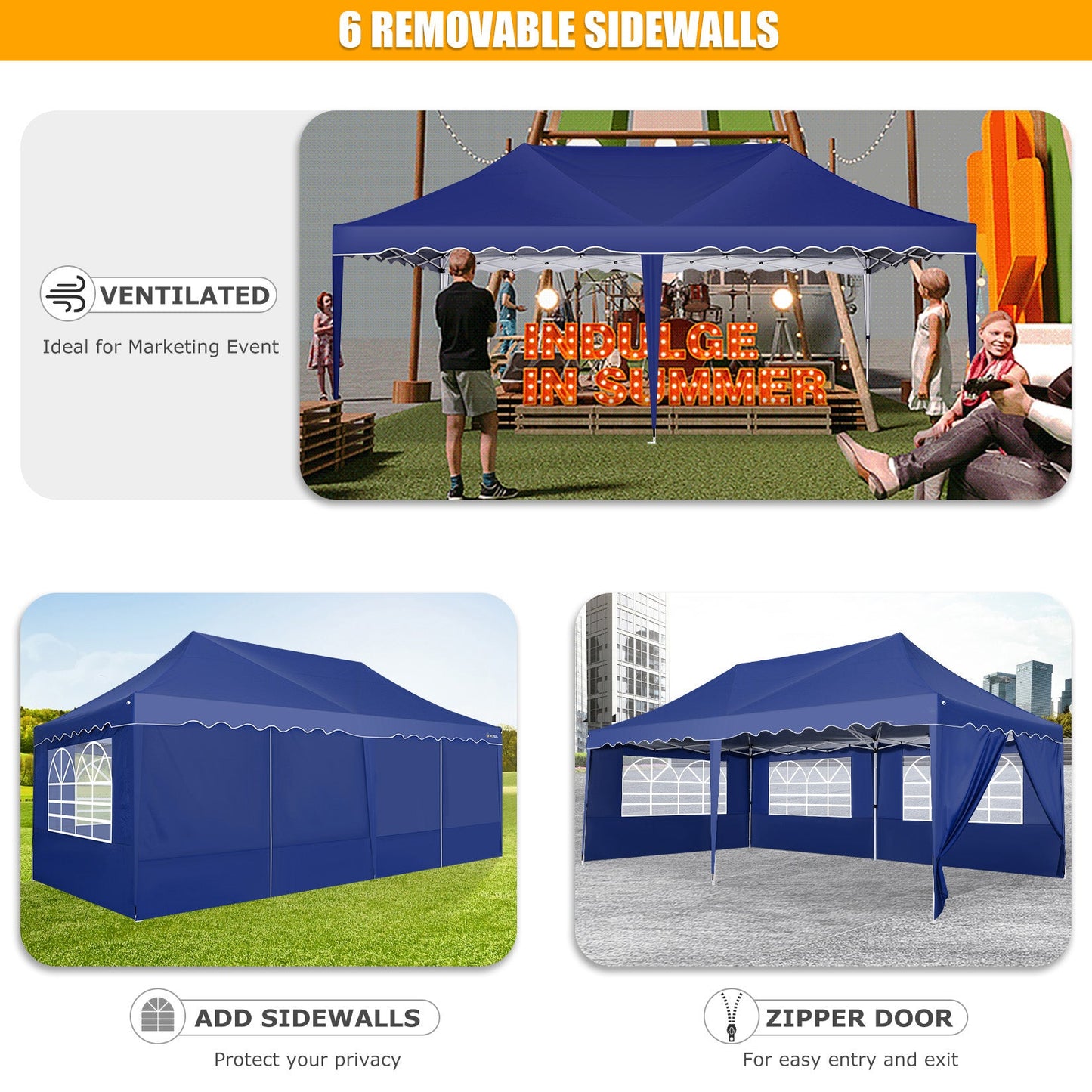 JUSTTENT 10x20 Pop up Canopy Tent Commercial Instant Canopy with 6 Sidewalls
