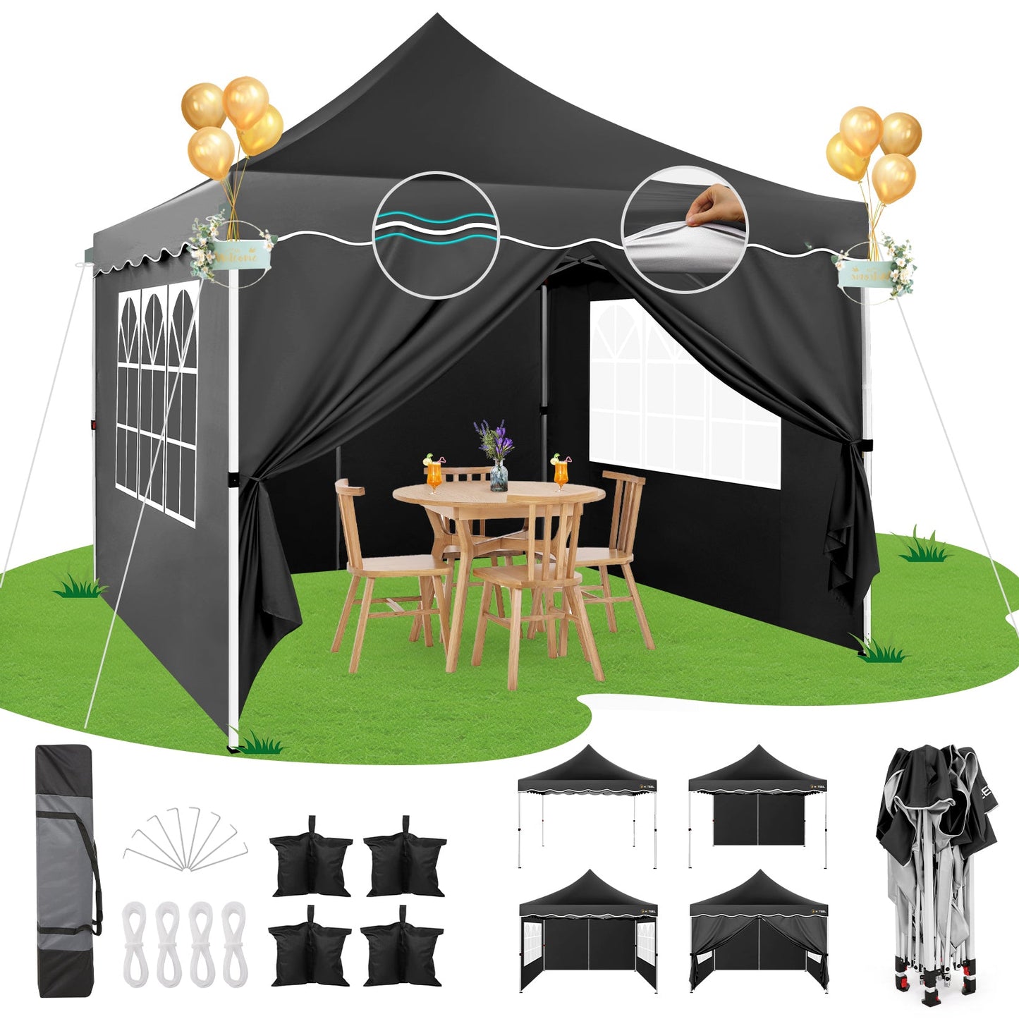 10x10 Pop Up Canopy Tent for Parties with 4 Sandbags